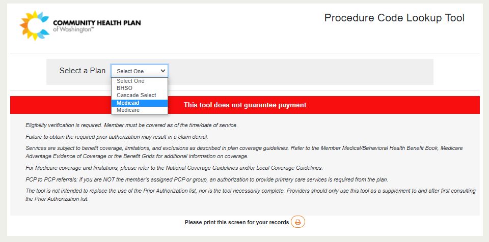 Medicaid Procedure Lookup Tool