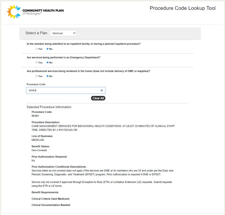 Procedure Lookup Tool for Medicaid Members