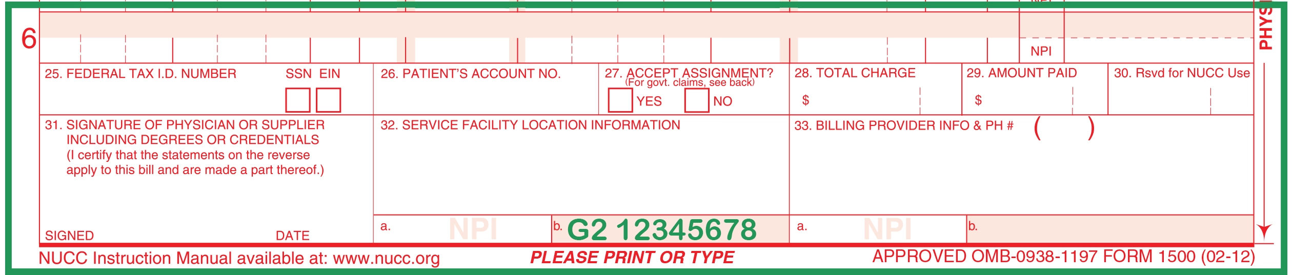 CMS 1500 form - Row 6