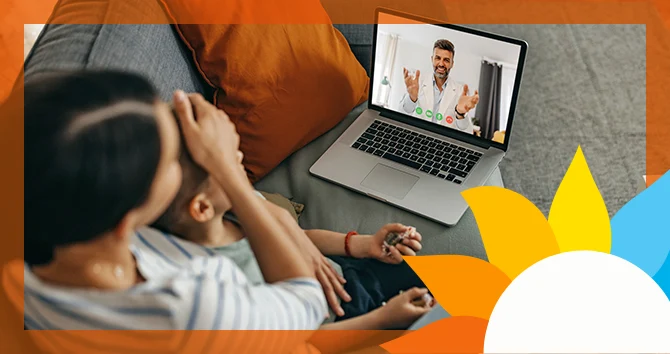 a family uses Virtual Care on a laptop